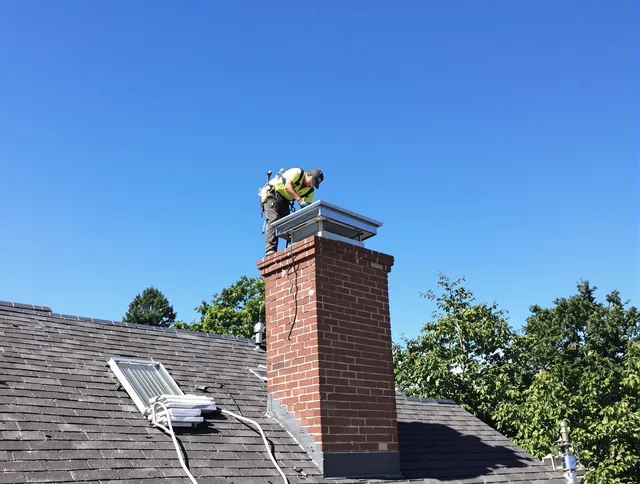 Hinesville Chimney Sweep technician measuring a chimney cap in Hinesville, GA