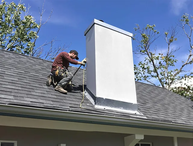 Hinesville Chimney Sweep team member finishing chimney construction in Hinesville, GA
