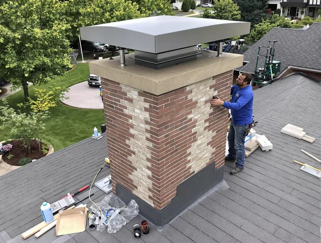 Hinesville Chimney Sweep team working on a custom chimney remodel in Hinesville, GA