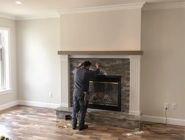 Hinesville Chimney Sweep finishing a custom fireplace install in Hinesville, GA